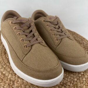 Allbirds Women's Canvas Pacers Size 11 Beige Running Sneaker White Soles Shoes